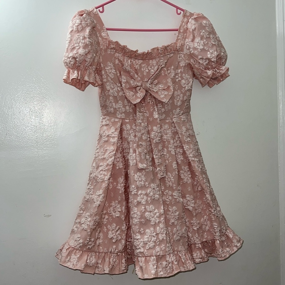 Pink Aesthetic Floral Printed Bow Princess Kawaii Dress NWOT